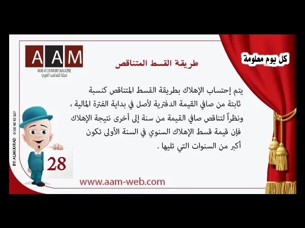 معلومة رقم 28 - طريقة القسط المتناقص للإهلاك
